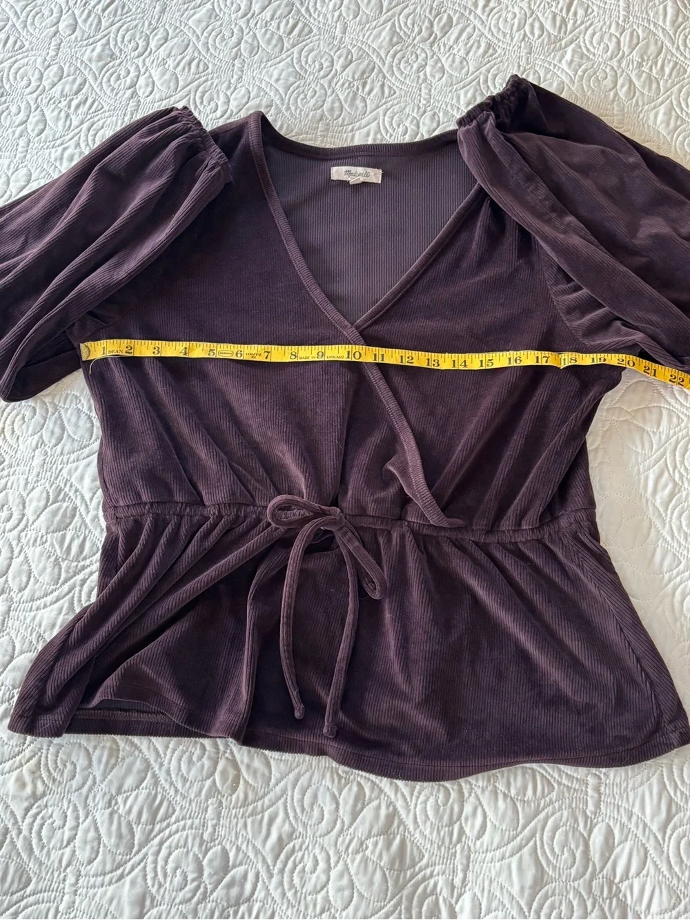 Madewell Tie Front Faux Wrap Corduroy Blouse in Spiced Raisin